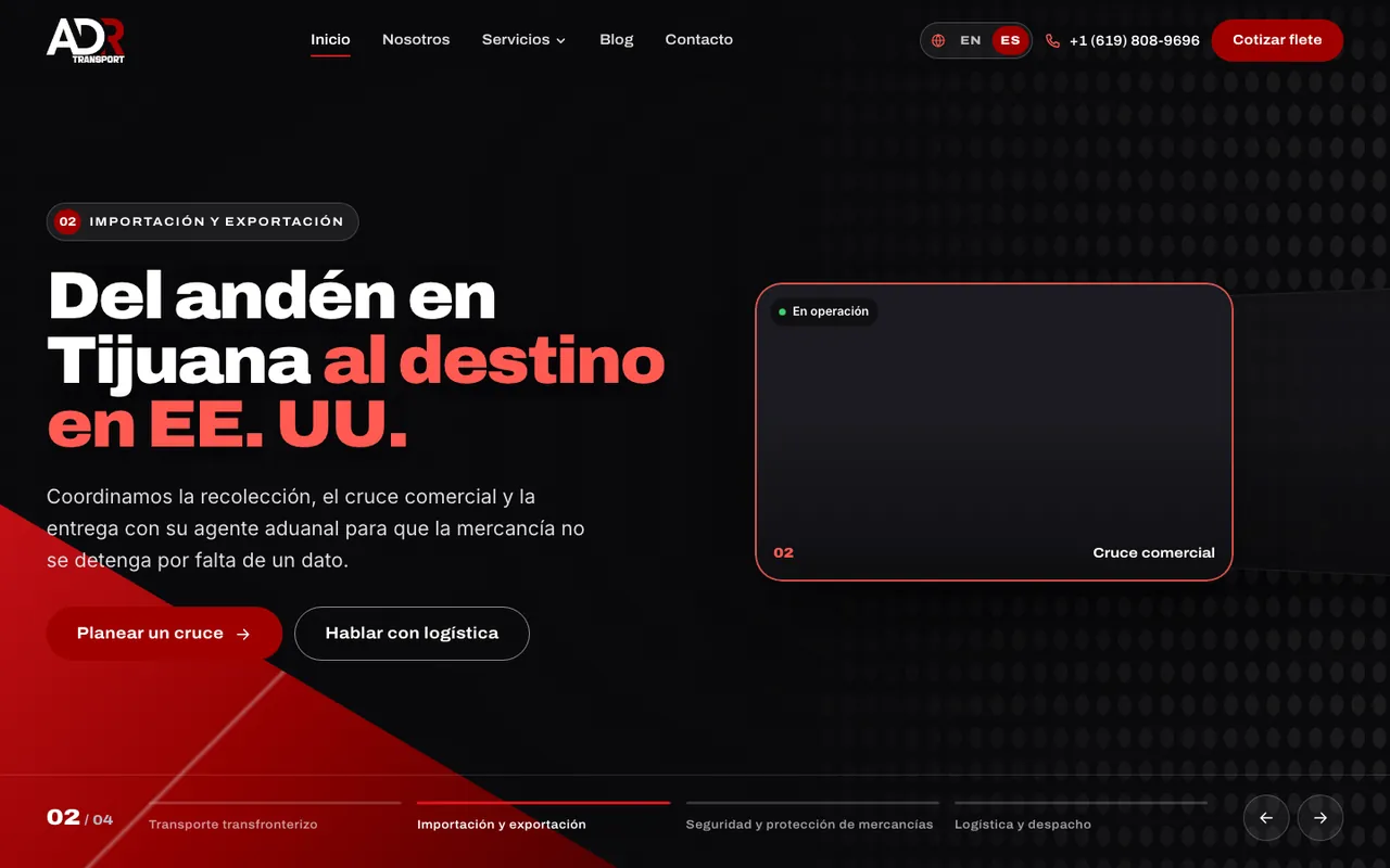 Página web de ADR Transport Corp, diseñada por Equipo Gurú