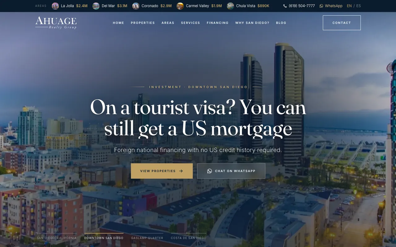 Página web de Ahuage Realty Group, diseñada por Equipo Gurú