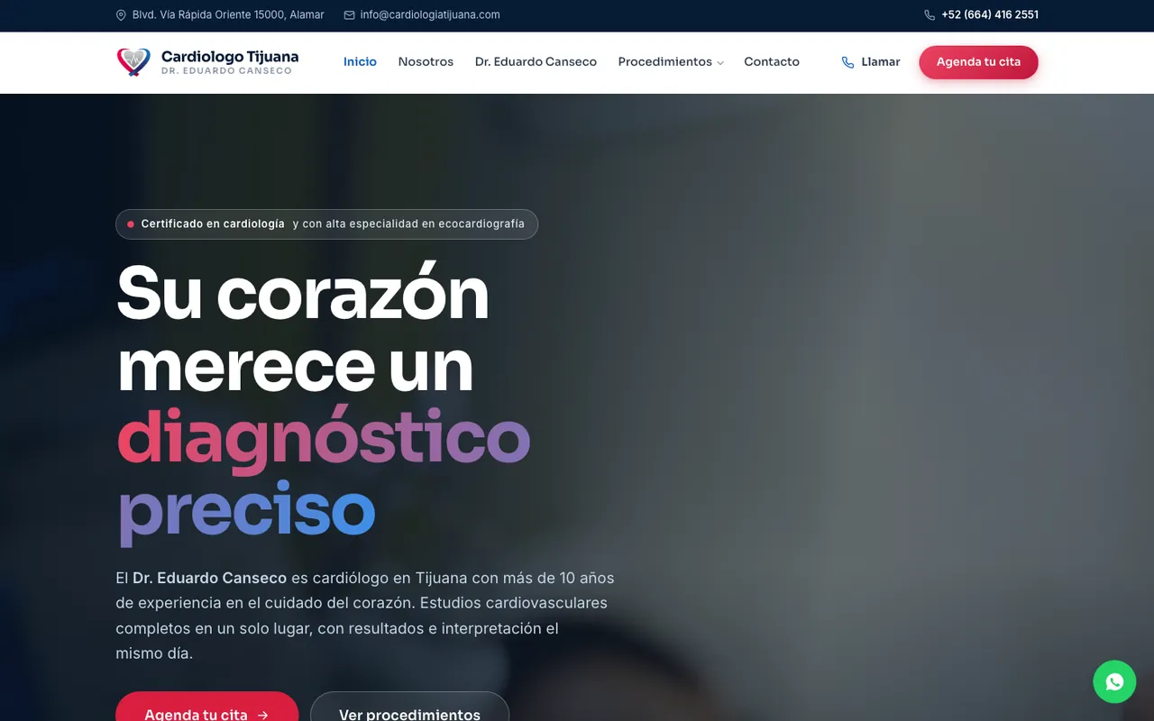 Página web de Cardiólogo Tijuana, diseñada por Equipo Gurú