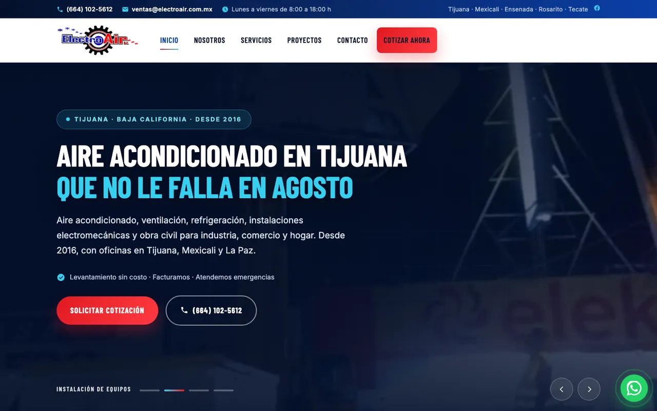 Página web de Electro Air, diseñada por Equipo Gurú