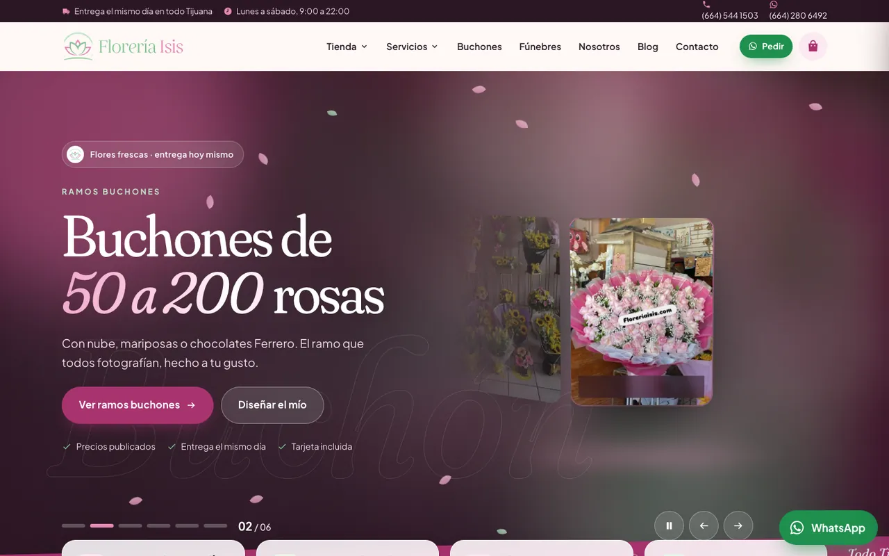Página web de Florería Isis, diseñada por Equipo Gurú