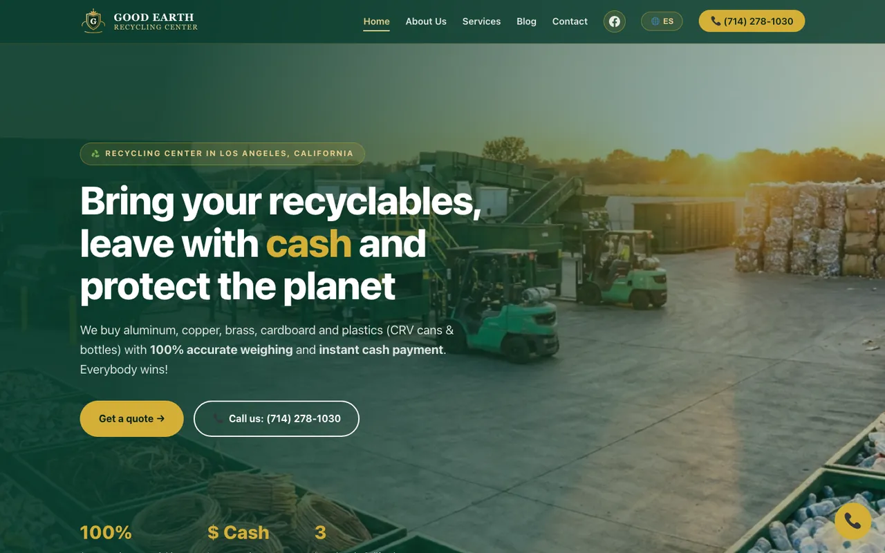 Página web de Good Earth Recycling Center, diseñada por Equipo Gurú
