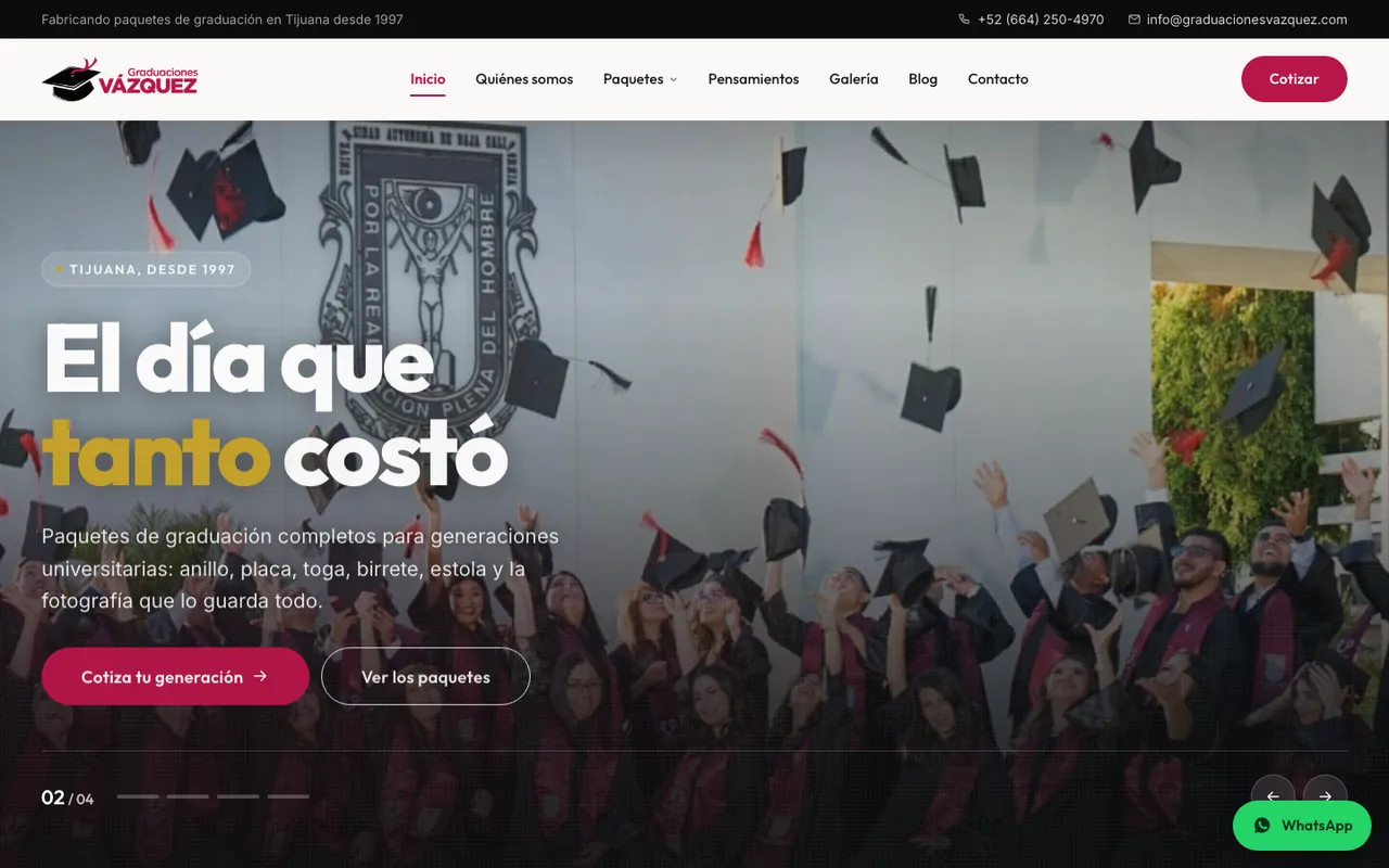 Página web de Graduaciones Vázquez, diseñada por Equipo Gurú