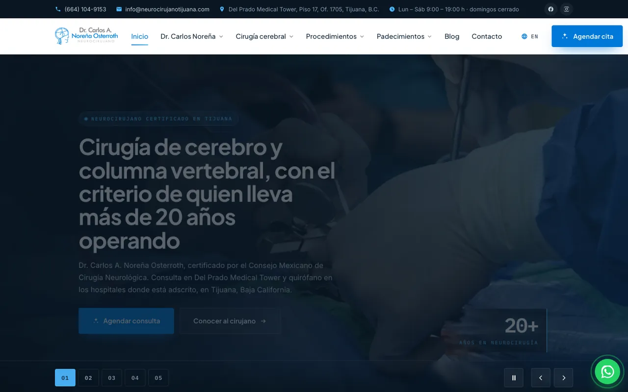 Página web de Neurocirujano Tijuana, diseñada por Equipo Gurú