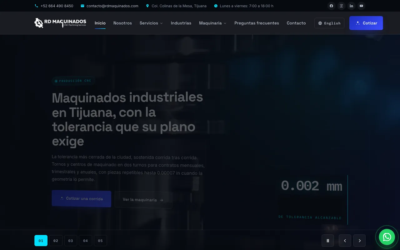 Página web de RD Maquinados, diseñada por Equipo Gurú
